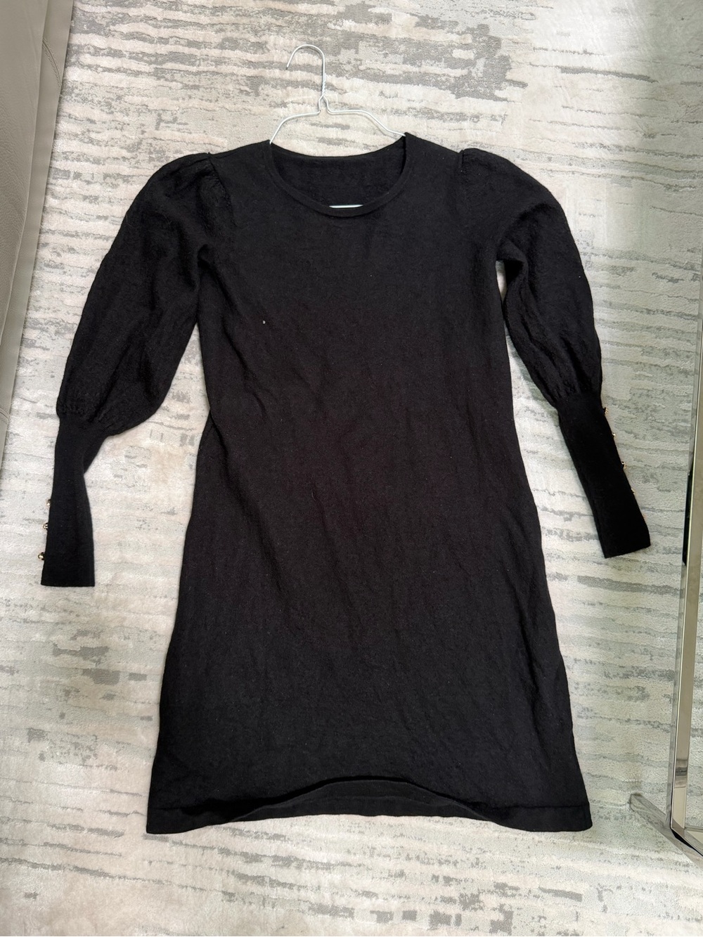 Sugar Black Long Sleeve Puff-Sleeve Knit Dress